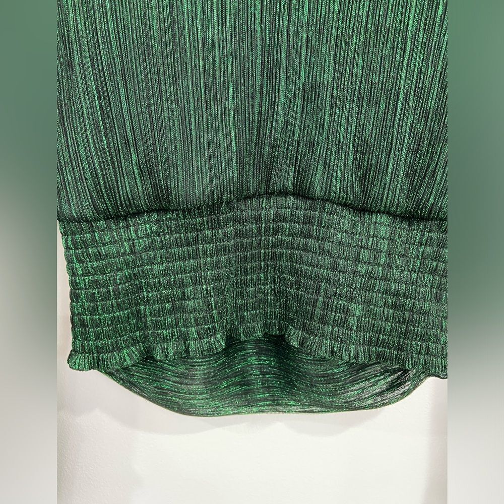 Bailey 44 Metallic Green Crinkled Silky Puff Shoulder Blouse Size Small - Picture 10 of 16